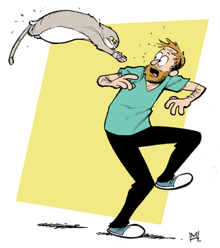 Illustration for article titled Artist drew himself and his cat in 100 different cartoonists' styles